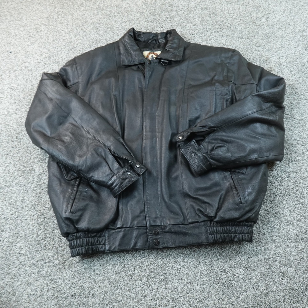 Phase Two Jacket Mens XL Black Leather Bomber Blouson Motorcycle Biker Coat Moto
